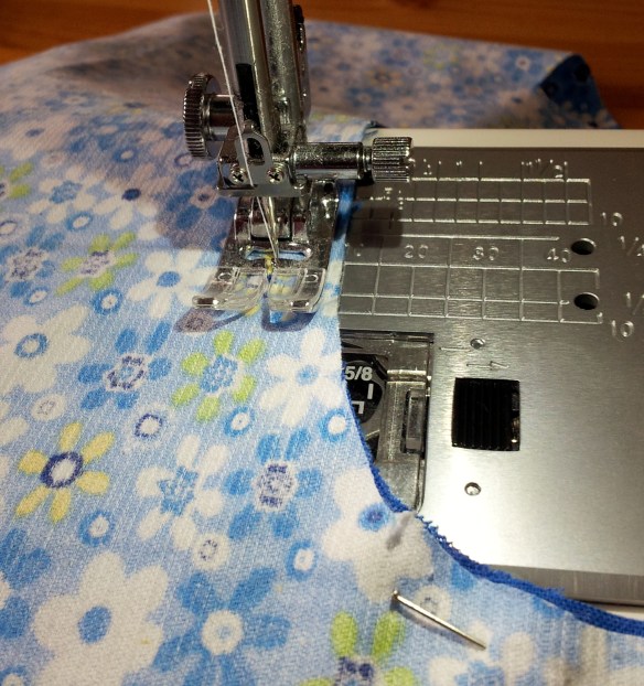 Stitching the peg bag curve opening