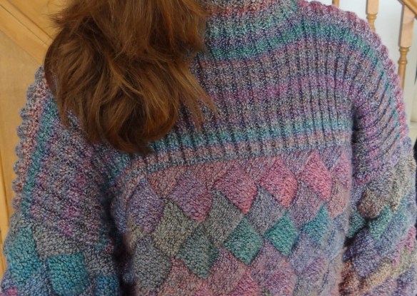Close up Entrelac knitting