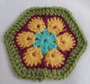 African flower motif heidi bear hexagon