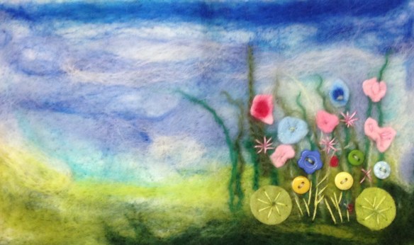 Flat needle felting with button embellishment