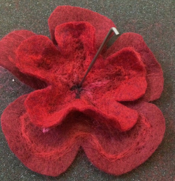 needle felting centre to join petals