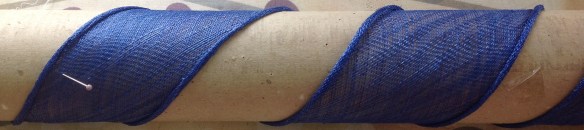 wrapping sinamay around a cardboard tube