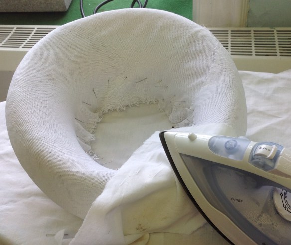 damp cloth and iron for blocking