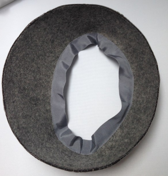 secure millinery wire to edge of brim