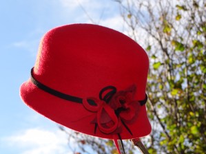 Red Wool Felt Cloche with Black Trim Isabella Joise